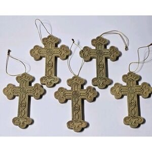 IRISH CELTIC 5" CROSS Set Of 5 Christmas Hanging Ornament Resin Christian Decor